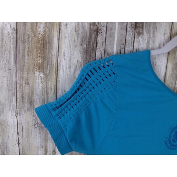 womens Harley Davidson blue stretch shirt no tag cutouts undershirt - Picture 3 of 5